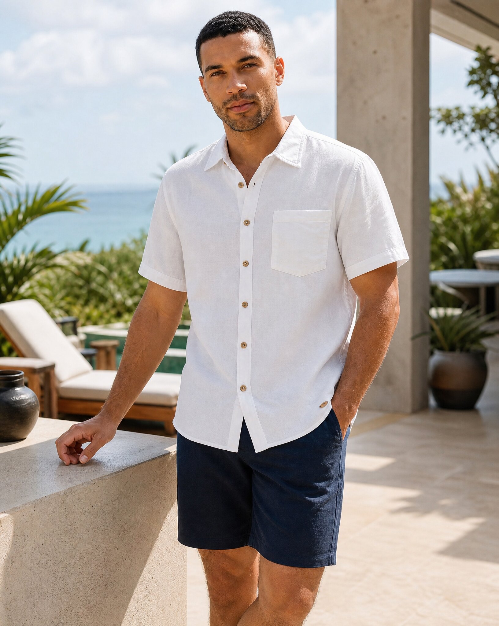 short sleeve white dress shirt Non-Iron Cotton Pinpoint Solid Button Down Collar down collar for casual or warm Newport Short Sleeve