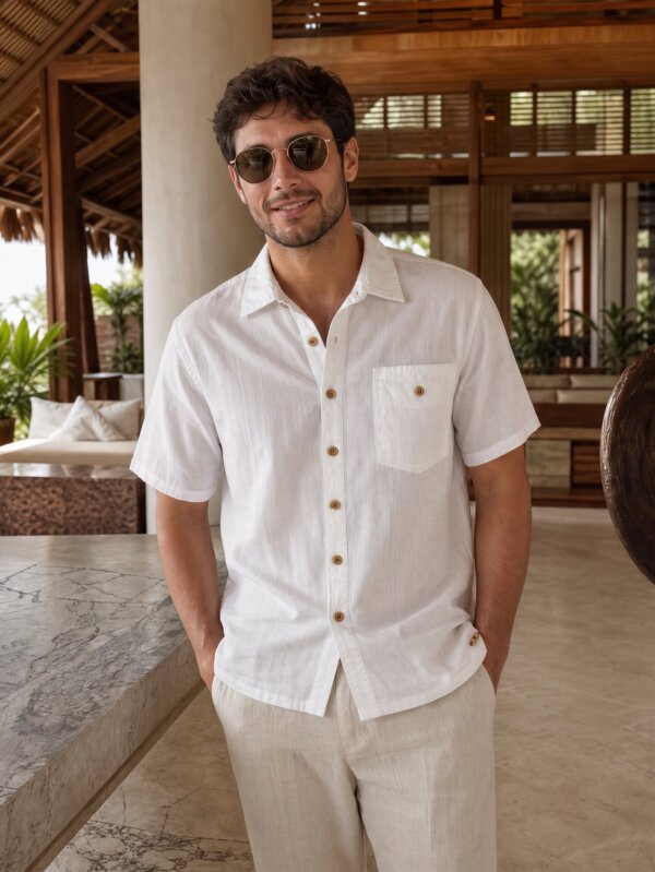 Man in white button down short sleeve