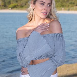 Flare Fossil Gray Off-Shoulder Top