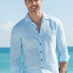 Mens long sleeve button down in Arctic Blue