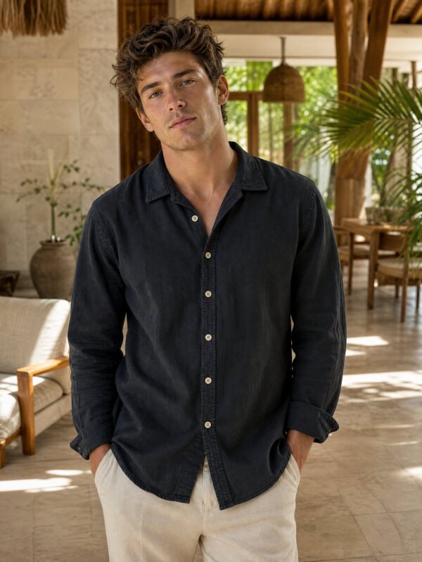 Man in black long sleeve button down