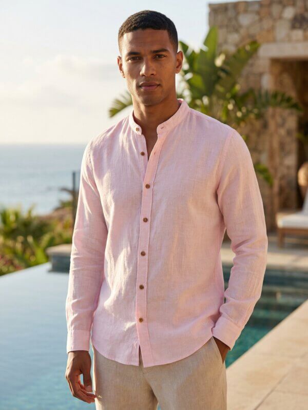 Man in pink long sleeve shirt