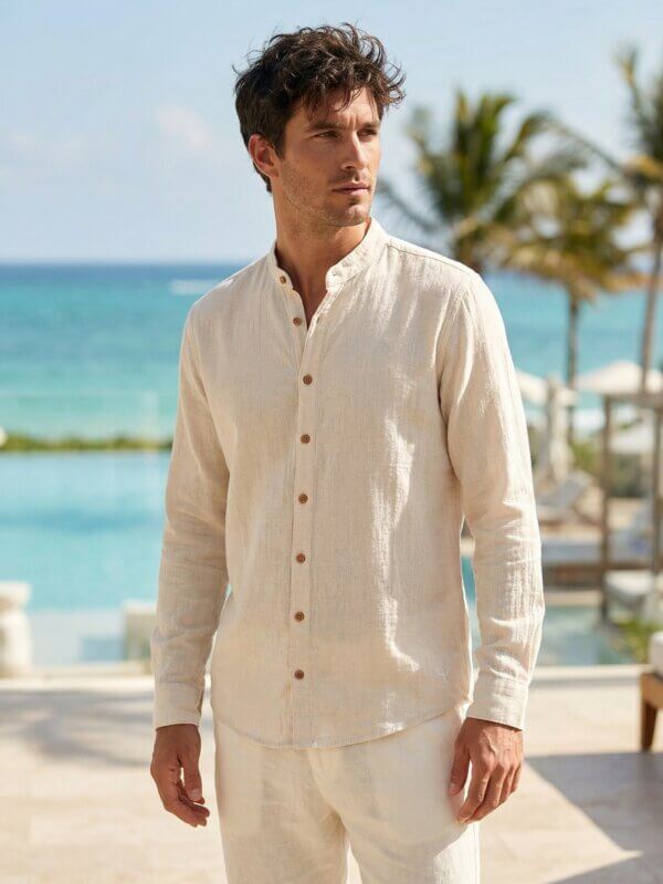 Man in beige long sleeve shirt