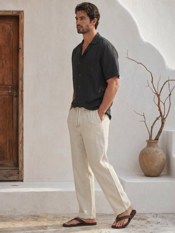 Man in beige top and black top